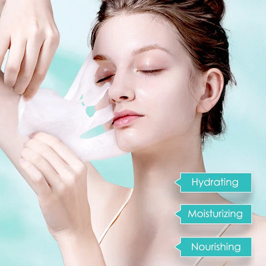Skin Haven Radiant Glow Face Masks, set of 10 hydrating hyaluronic acid sheet masks for glowing, moist, and smooth skin.