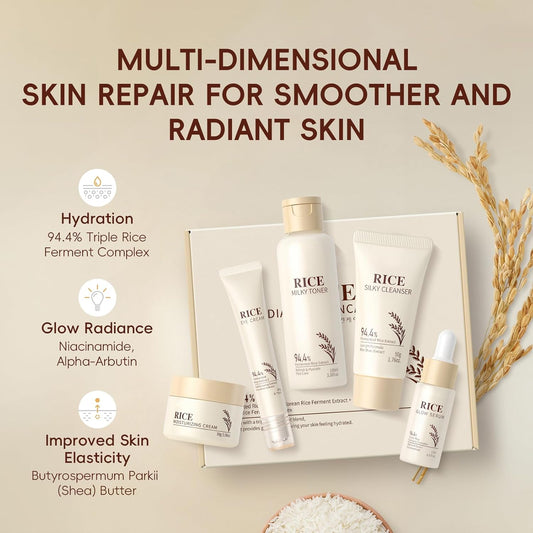 Rice Skincare Set for Glowing Skin – 5-Piece Face Kit