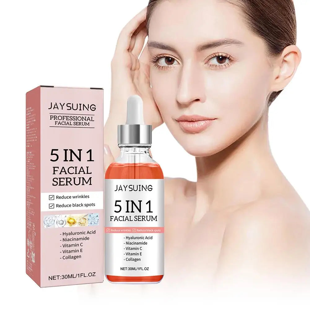Skin Haven Glow & Firm Facial Serum in a sleek glass bottle with dropper, showing the serum's smooth, clear liquid inside.