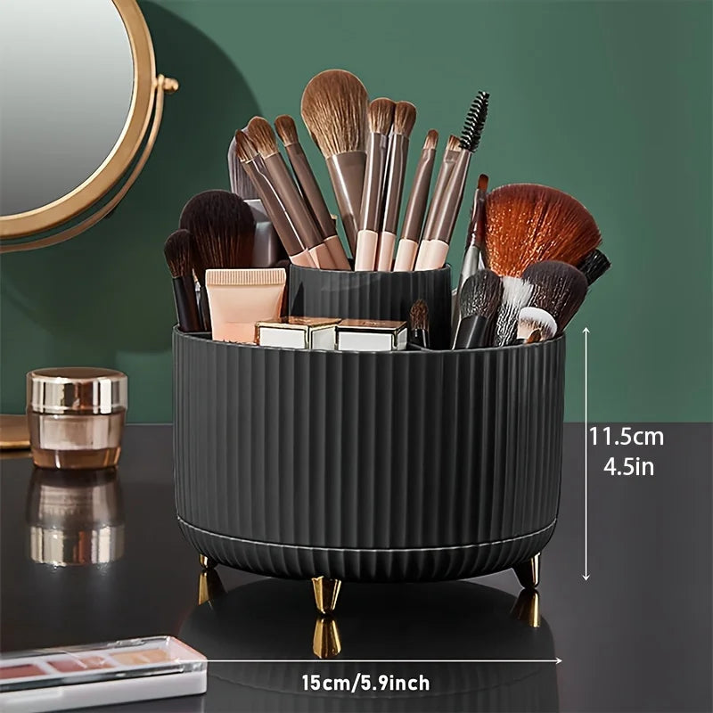 360° Rotating Makeup Brush Organizer With 5 Compartments