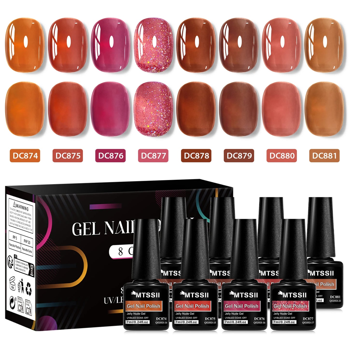 Nude Jelly Gel Nail Polish Set With Box, 8 Colors