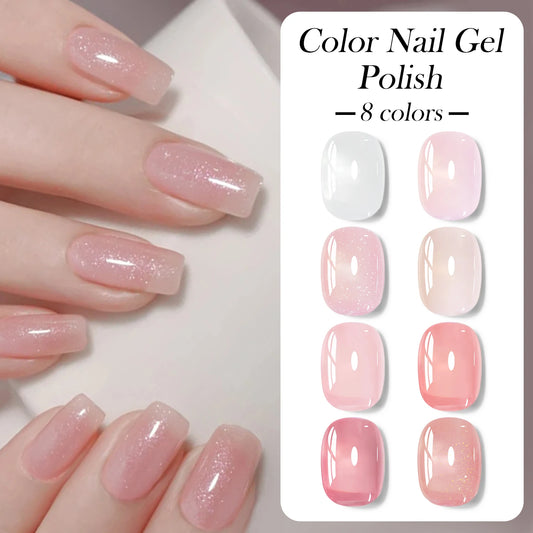Nude Jelly Gel Nail Polish Set With Box, 8 Colors