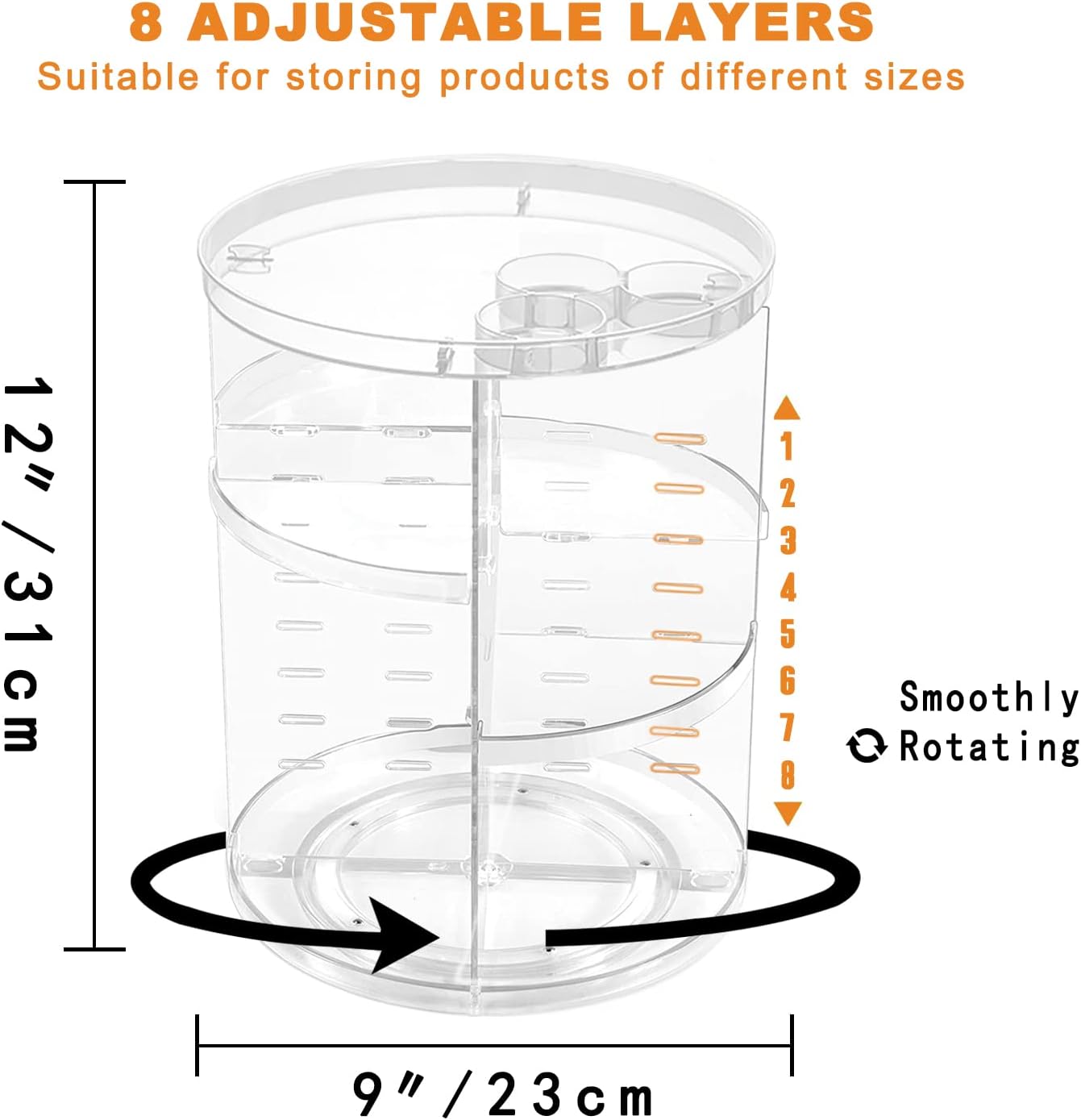 Rotating Makeup Organizer with 8 Adjustable Tiers