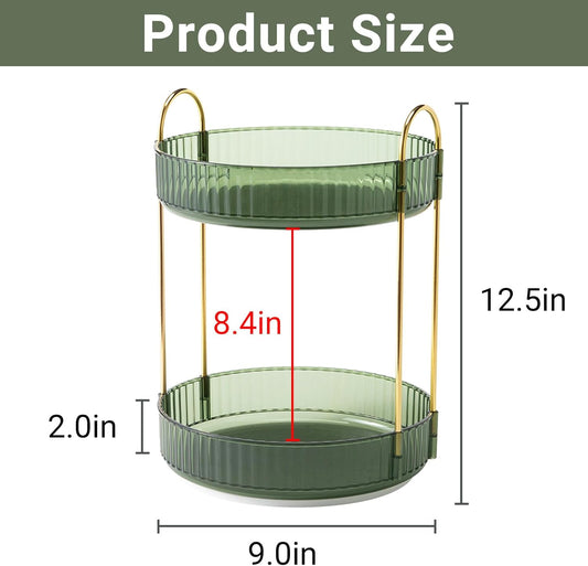 360° Rotating Makeup Organizer for Vanity – 2-Tier Large Capacity