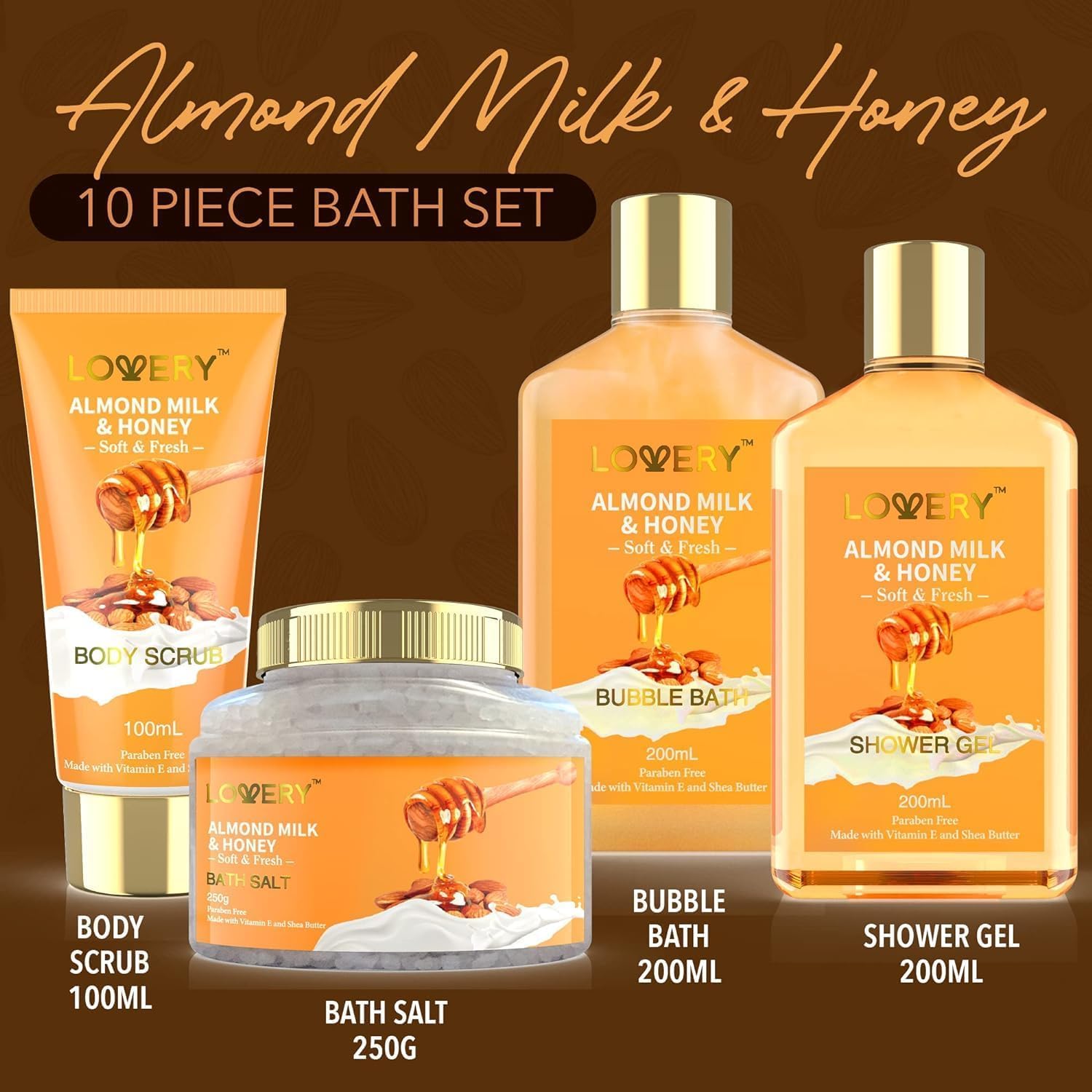 Almond Milk & Honey Spa Gift Basket for Women, 10 Pc Set