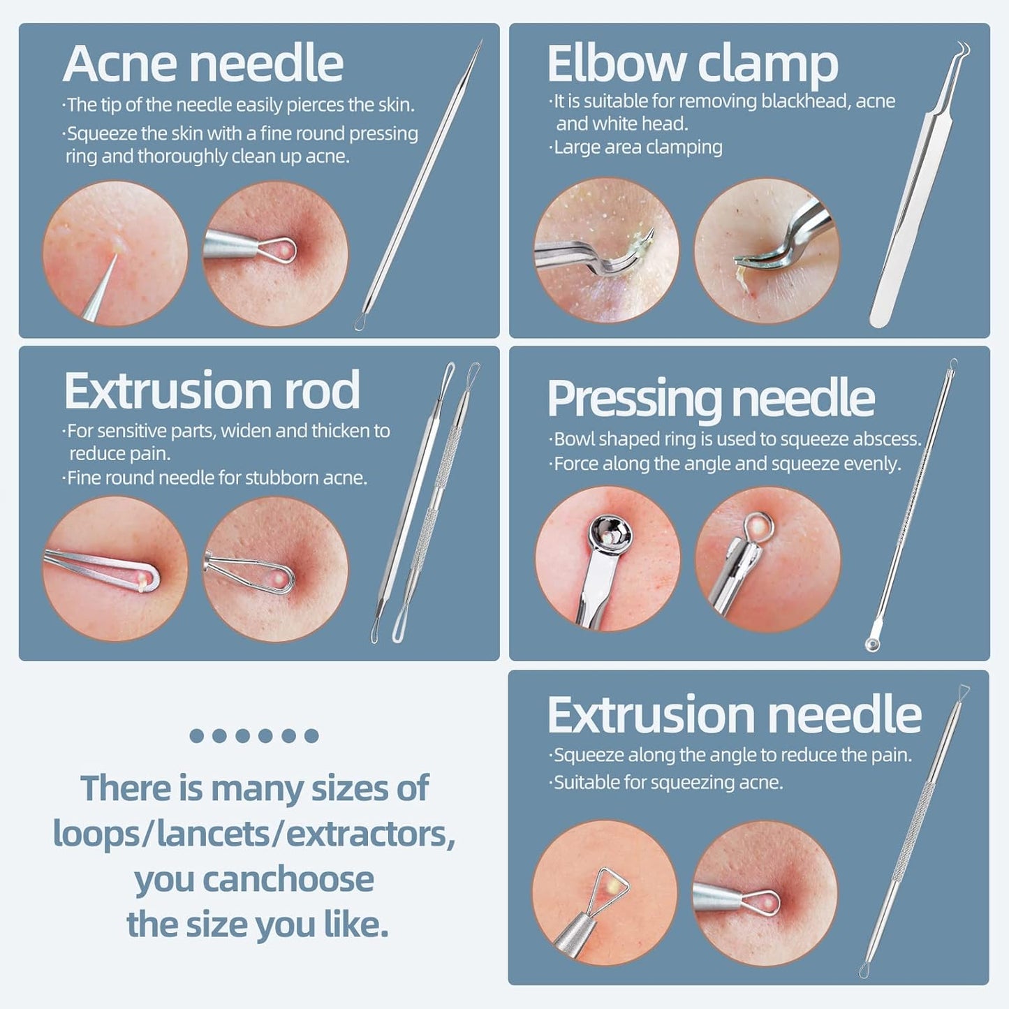 Stainless Steel Blackhead Remover Comedone Extractor Kit