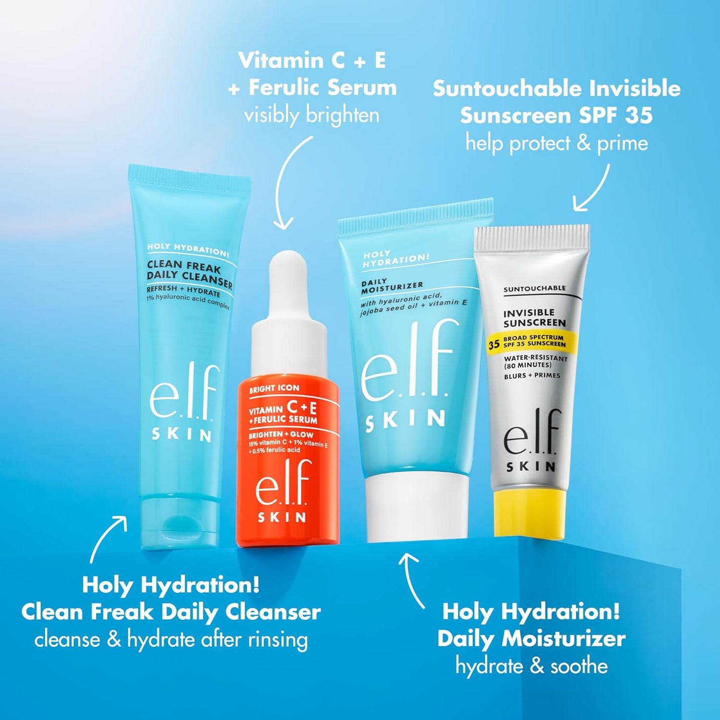 Travel Skincare Kit With Cleanser, Serum, SPF & Moisturizer