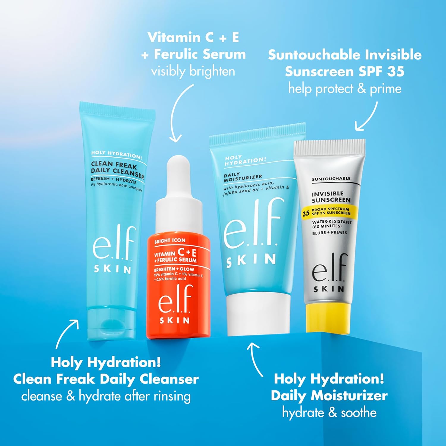 Travel Skincare Kit With Cleanser, Serum, SPF & Moisturizer