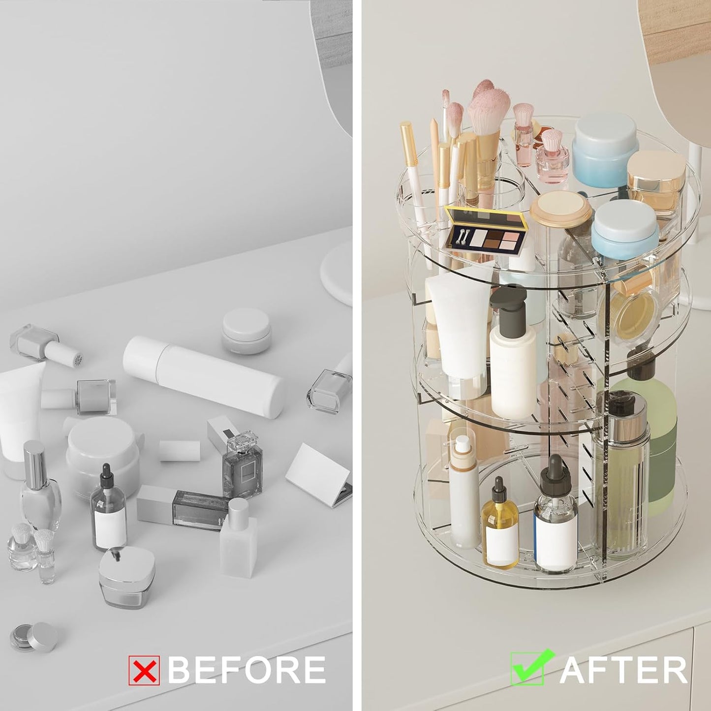 Rotating Makeup Organizer with 8 Adjustable Tiers