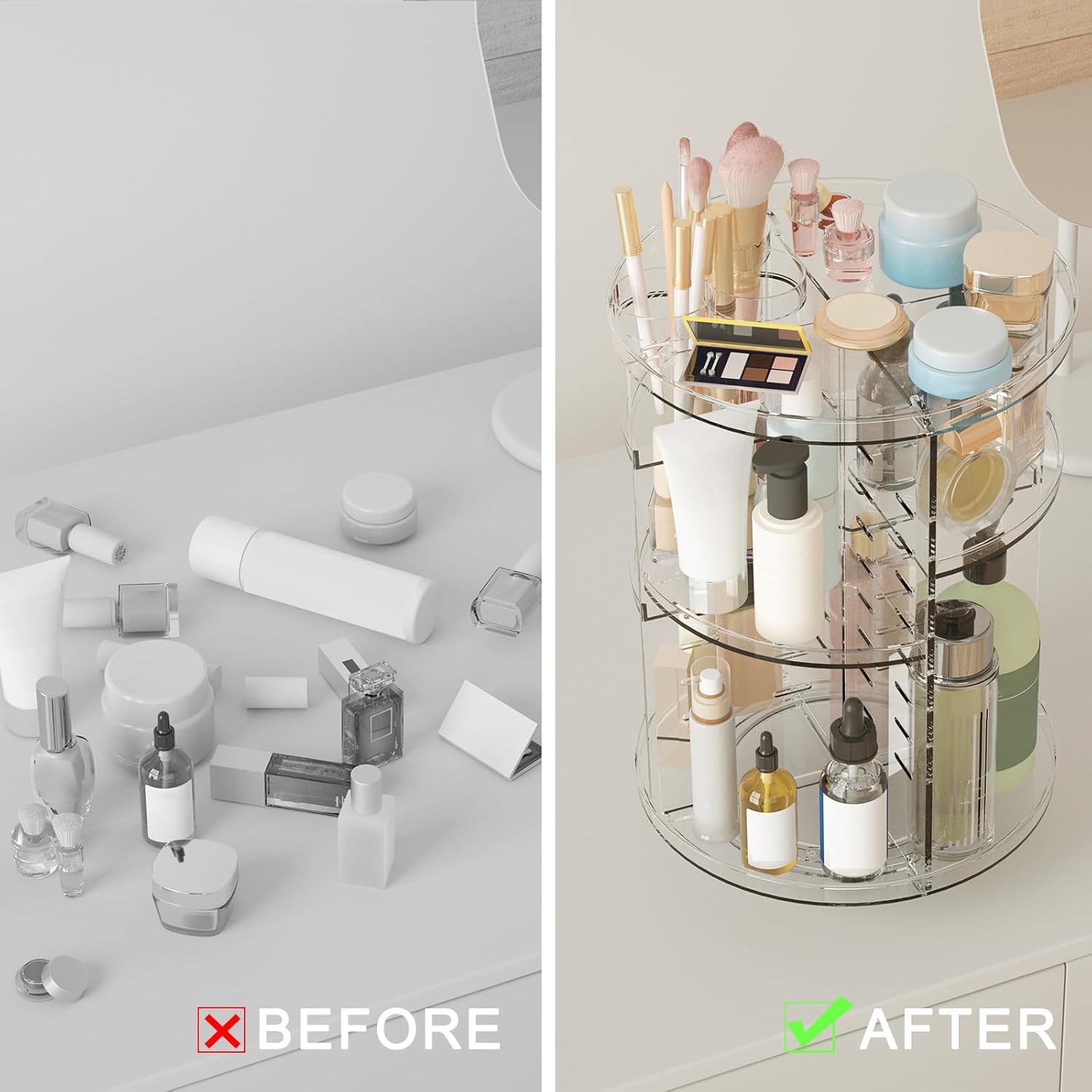 Rotating Makeup Organizer with 8 Adjustable Tiers