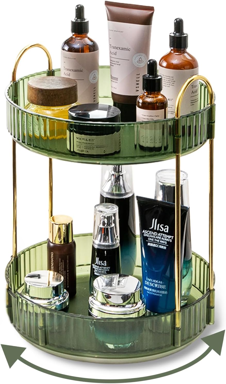 360° Rotating Makeup Organizer for Vanity – 2-Tier Large Capacity