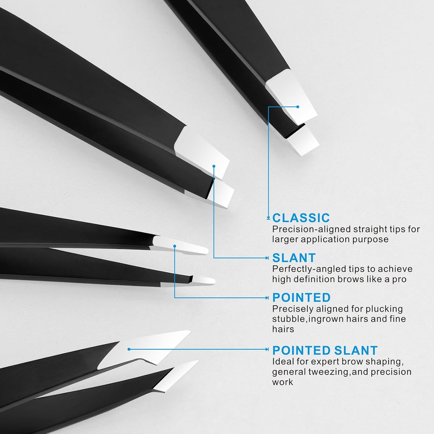 Stainless Steel Eyebrow Tweezers Set – Precision Hair Removal