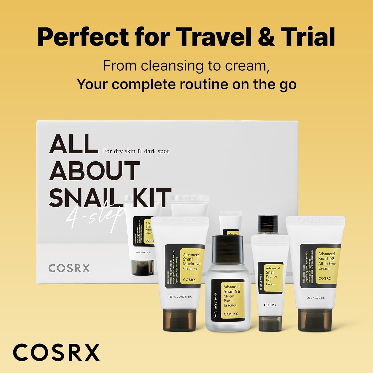 Snail Mucin Korean Skincare Set – Travel 4-Step Kit