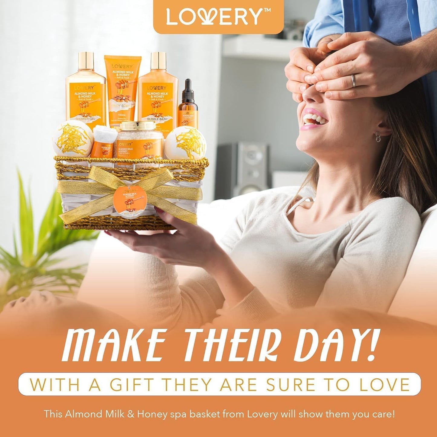 Almond Milk & Honey Spa Gift Basket for Women, 10 Pc Set