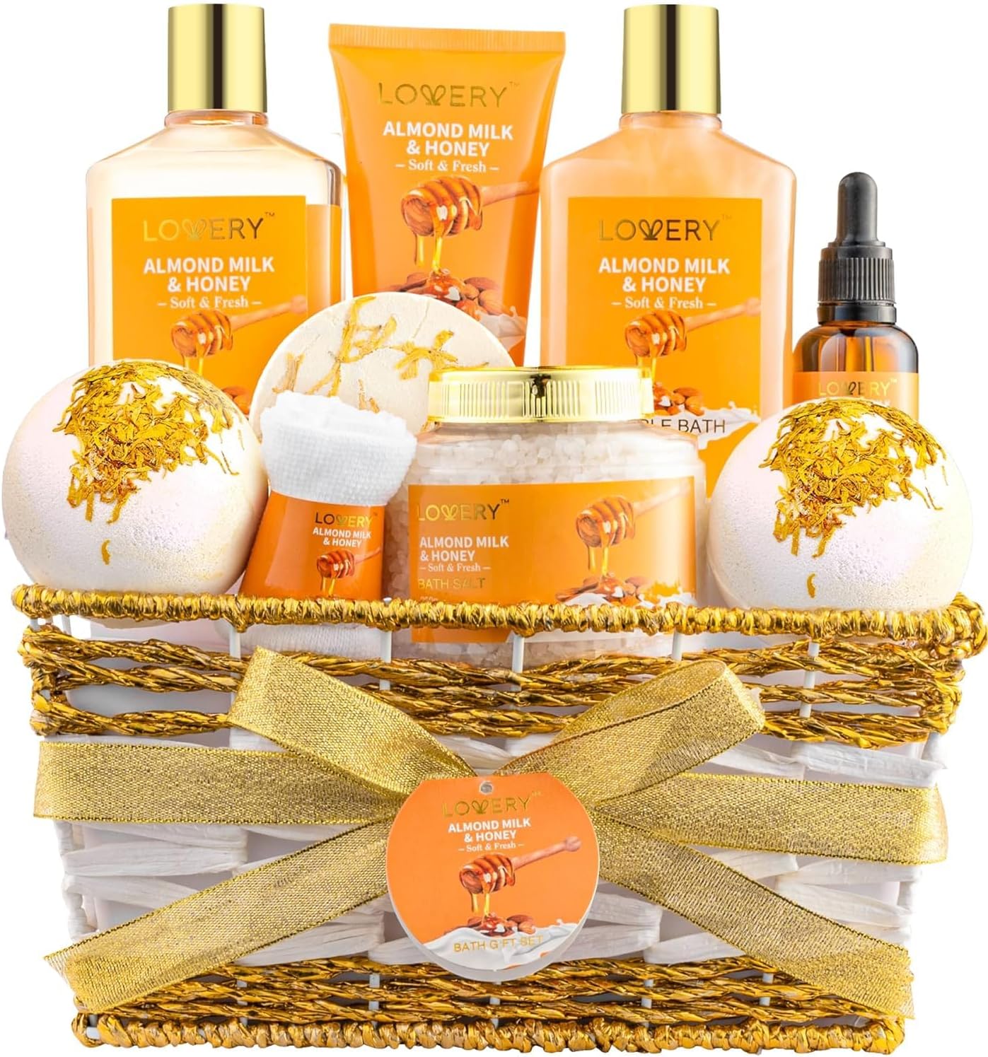 Almond Milk & Honey Spa Gift Basket for Women, 10 Pc Set