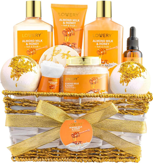 Almond Milk & Honey Spa Gift Basket for Women, 10 Pc Set