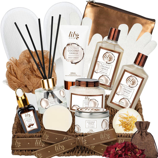 Coconut Vanilla Spa Gift Basket – 17-Piece Bath Set
