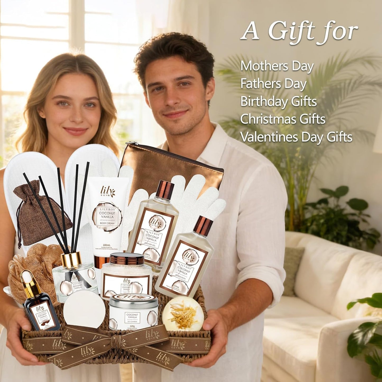 Coconut Vanilla Spa Gift Basket – 17-Piece Bath Set