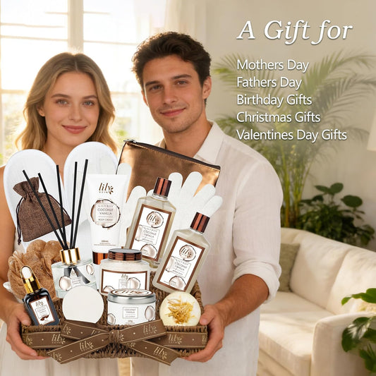 Coconut Vanilla Spa Gift Basket – 17-Piece Bath Set