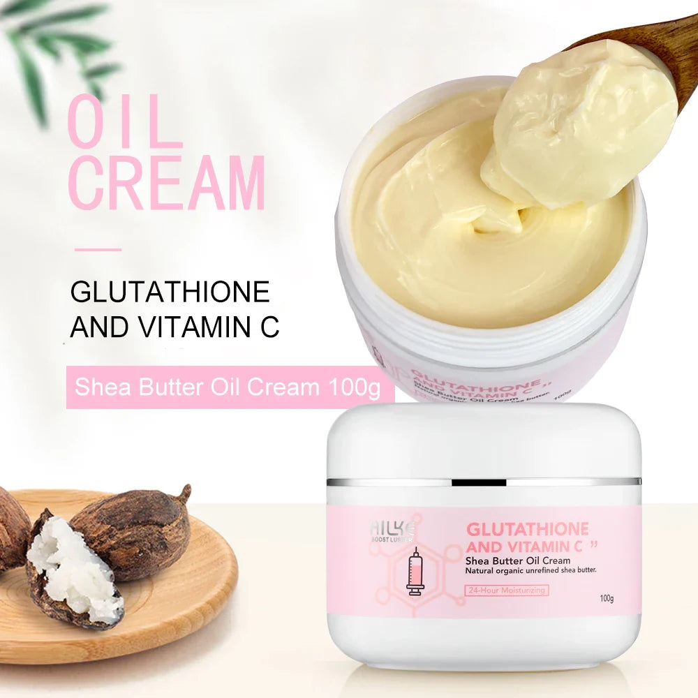 Skin Haven Radiant Glow Skin Cream in a jar, featuring natural shea butter and lightening ingredients for face and body hydration.