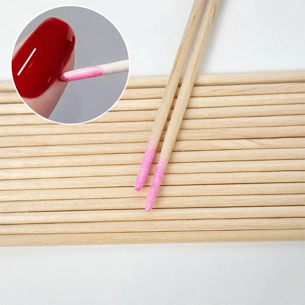 Pink Double-Ended Cuticle Pusher Sticks With Cotton Tips