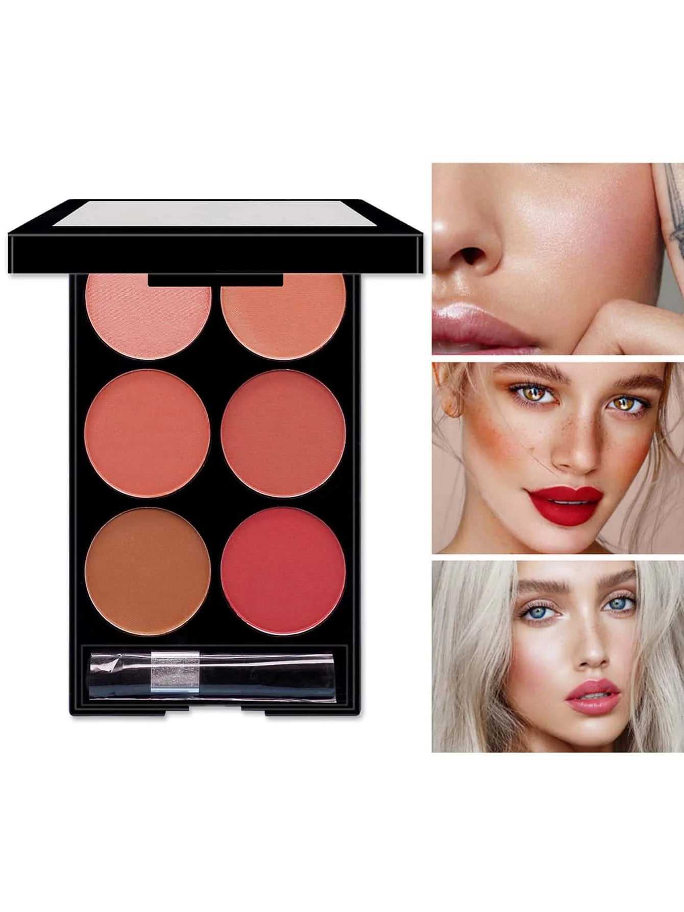 6-Color Blush & Contour Palette – Matte and Pearlescent