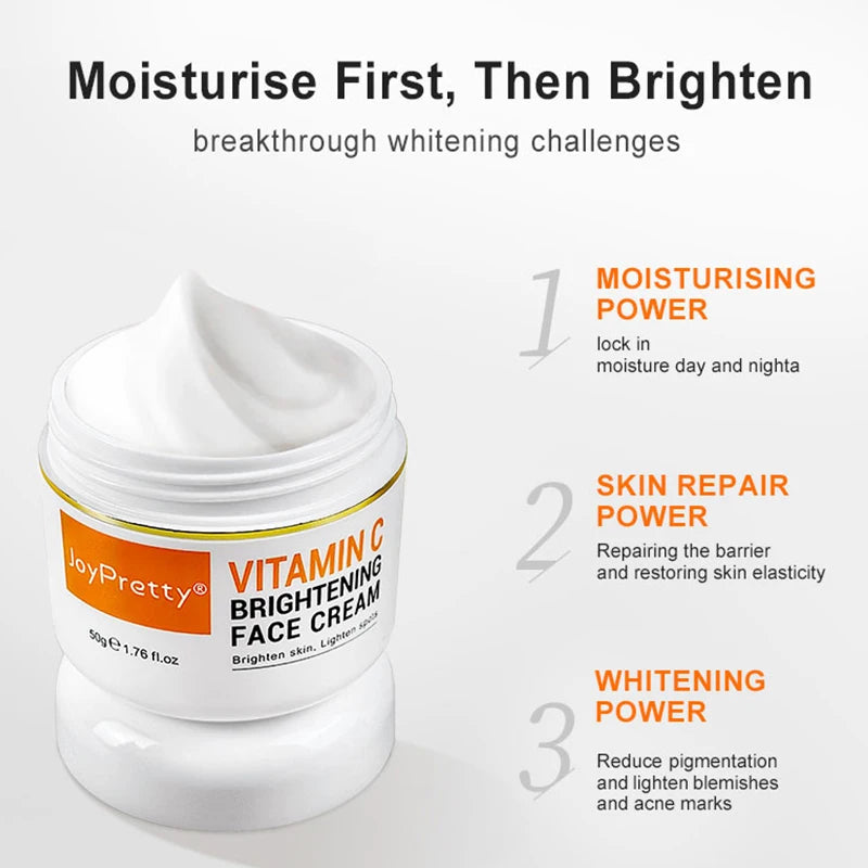 Skin Haven Vitamin C dark spot brightening skincare set with bottles and tubes, promoting radiant, even-toned skin.