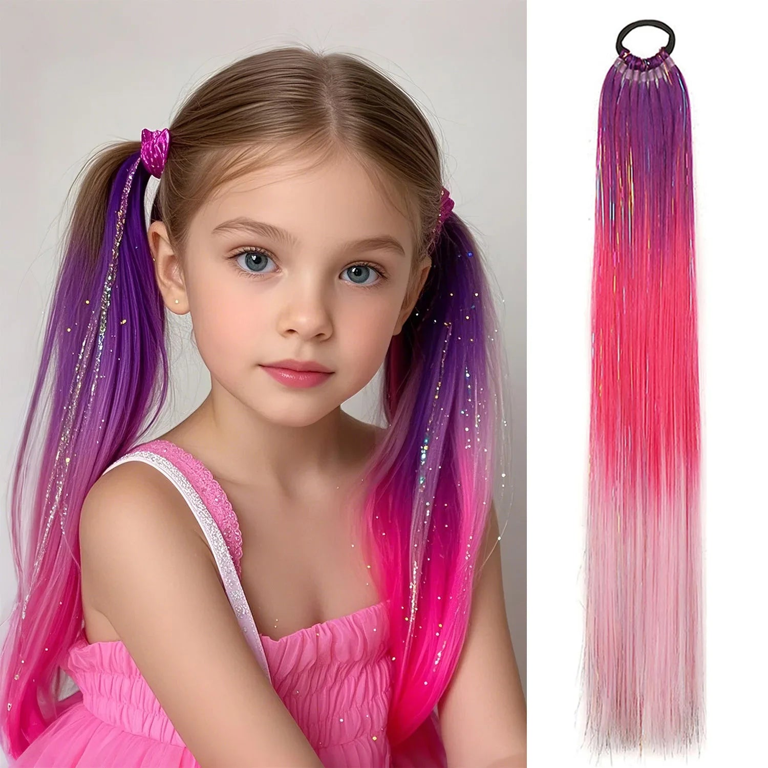 Kids Ombre Tinsel Ponytail Extension With Elastic Tie