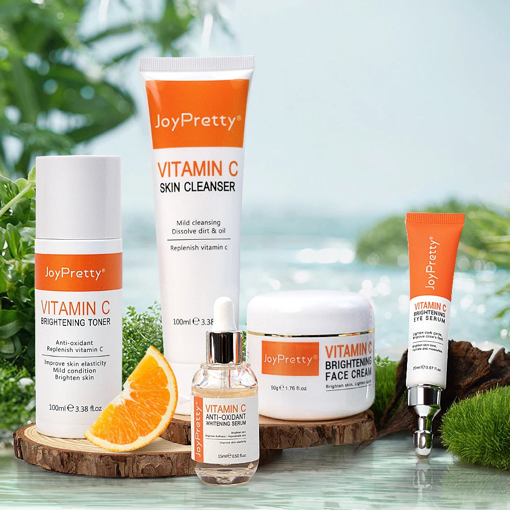 Skin Haven Vitamin C dark spot brightening skincare set with serums and creams for radiant, even skin tone.