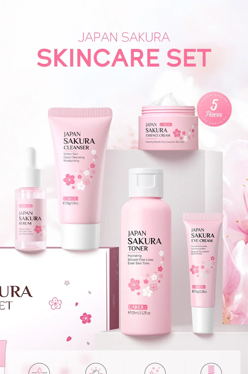 Sakura Face Care Set 5-Piece – Hydrating & Brightening