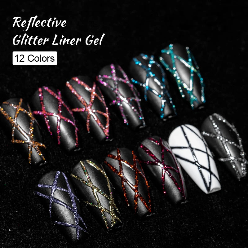 Reflective Glitter Liner Gel Nail Polish Painting Set