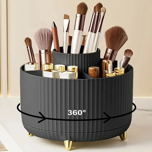 360° Rotating Makeup Brush Organizer With 5 Compartments