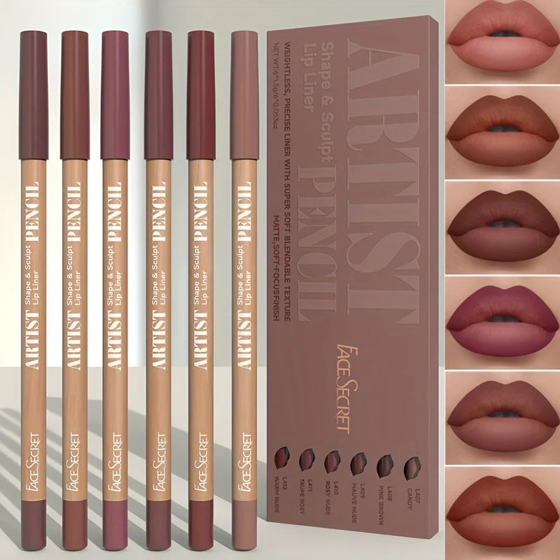 Velvet Matte Lip Liner Pencil Set – Long-Lasting 6-Pack