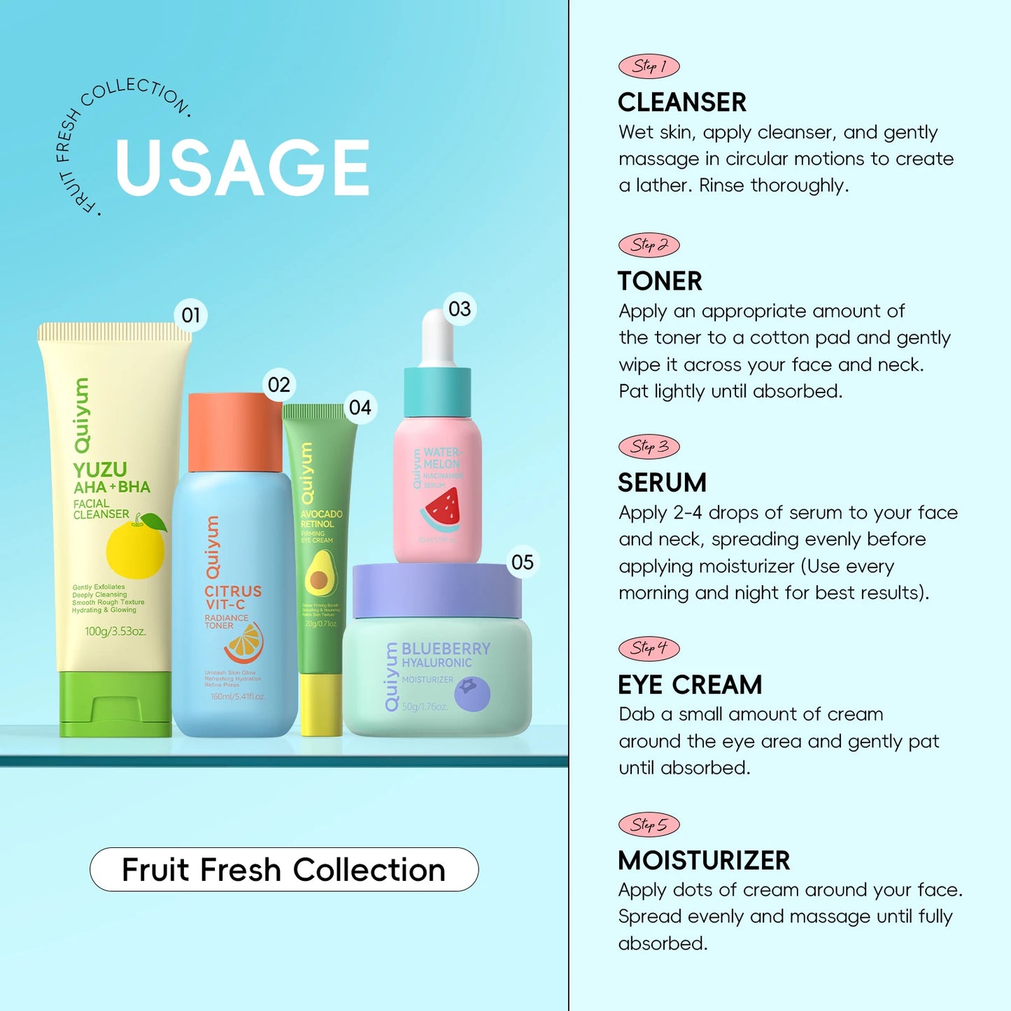 Fruit-Infused 5-Piece Facial Skincare Set for Radiant Skin