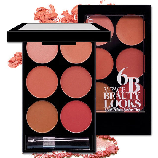 6-Color Blush & Contour Palette – Matte and Pearlescent