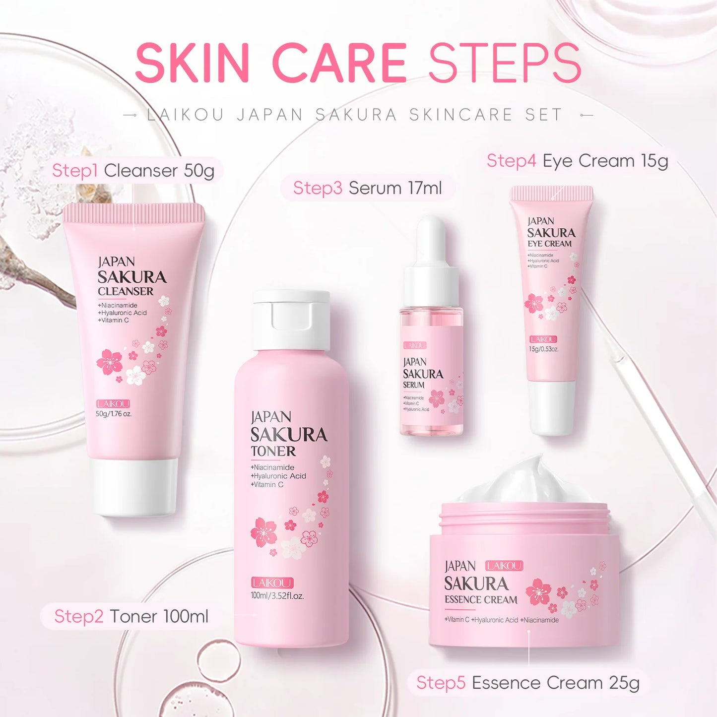 Sakura Face Care Set 5-Piece – Hydrating & Brightening