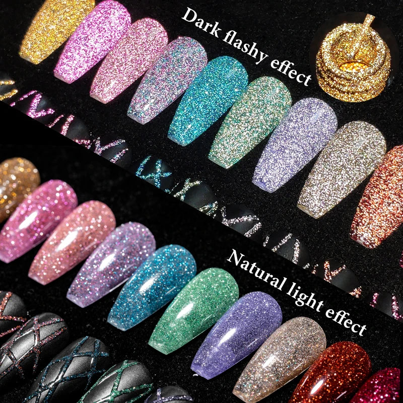 Reflective Glitter Liner Gel Nail Polish Painting Set