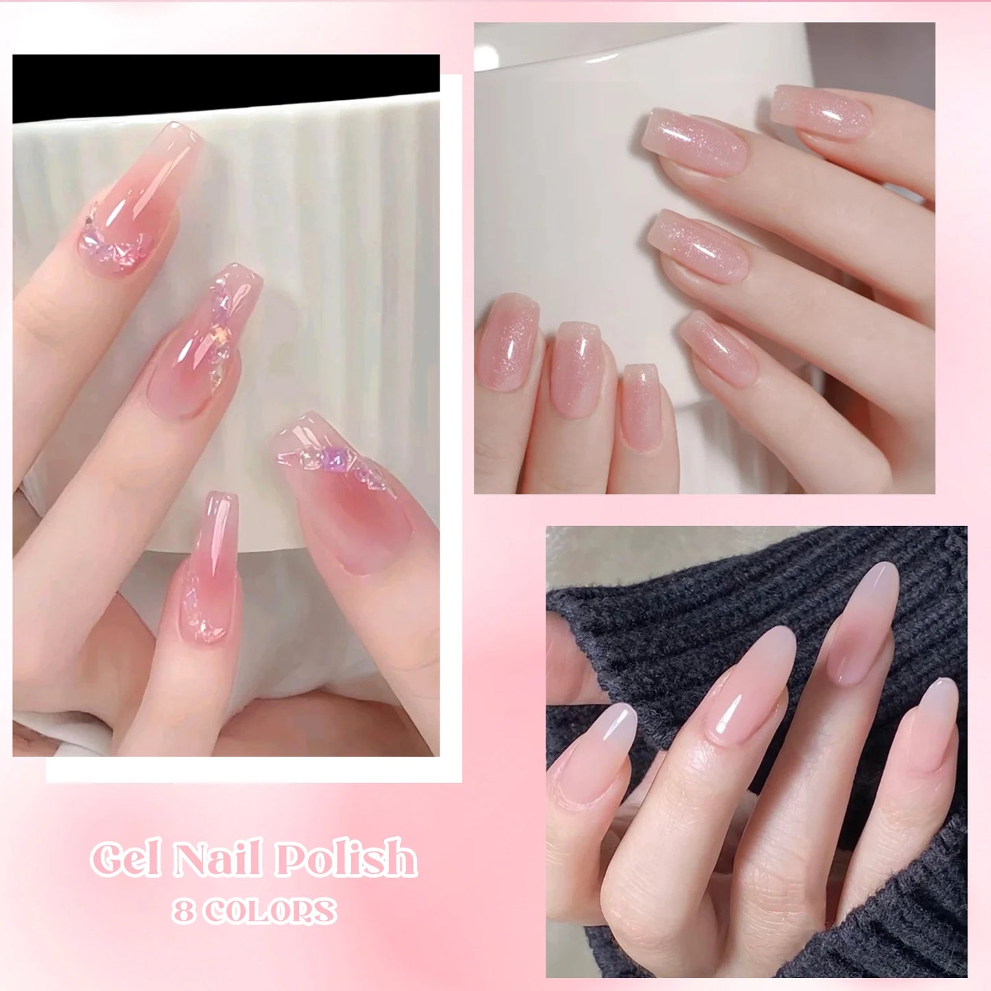 Nude Jelly Gel Nail Polish Set With Box, 8 Colors