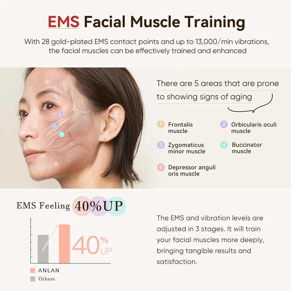 RF EMS Facial Lifting Device – 3-Color LED Skin Tightener