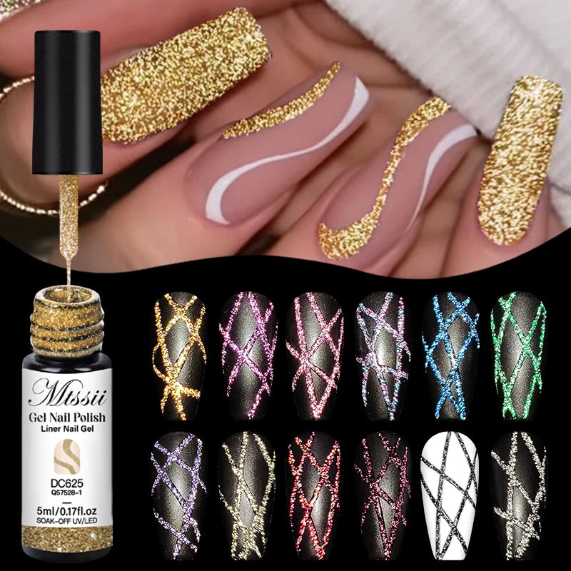 Reflective Glitter Liner Gel Nail Polish Painting Set