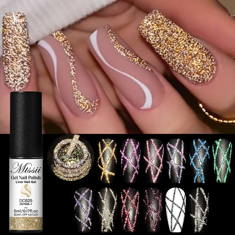 Reflective Glitter Liner Gel Nail Polish Painting Set