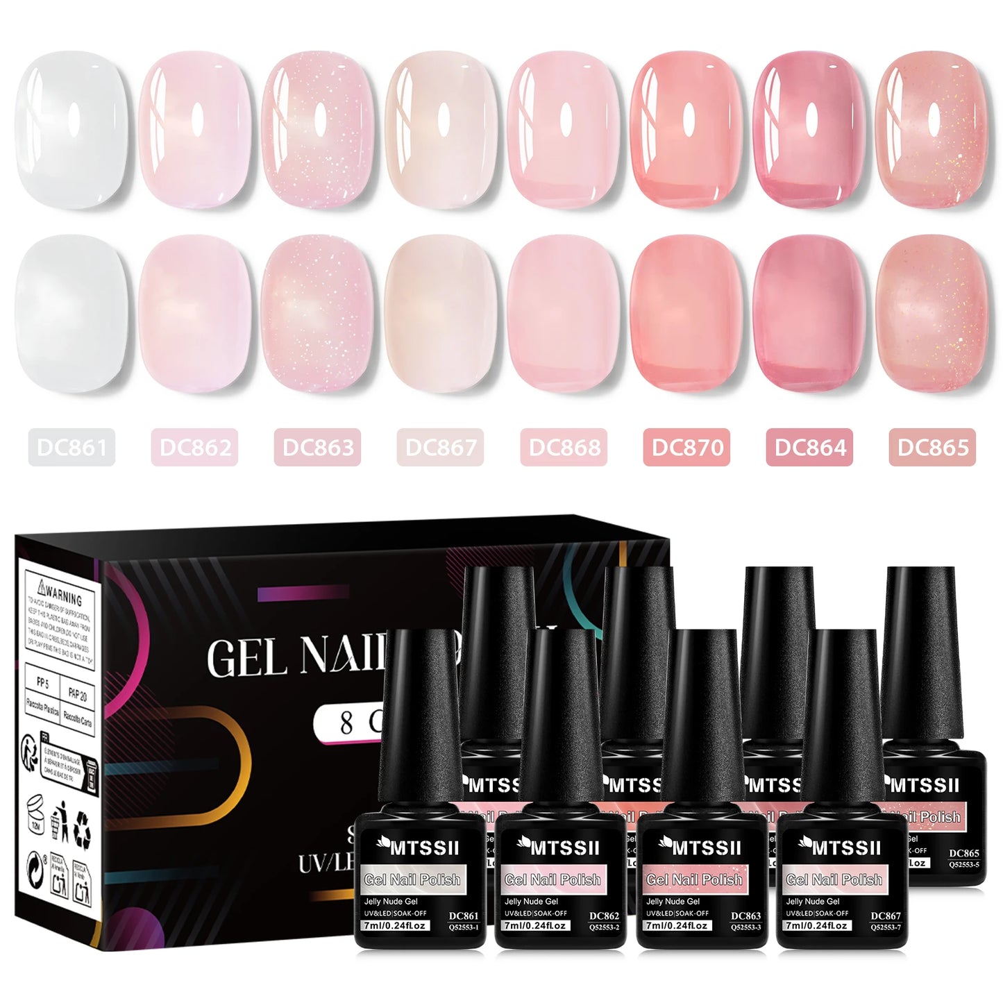 Nude Jelly Gel Nail Polish Set With Box, 8 Colors