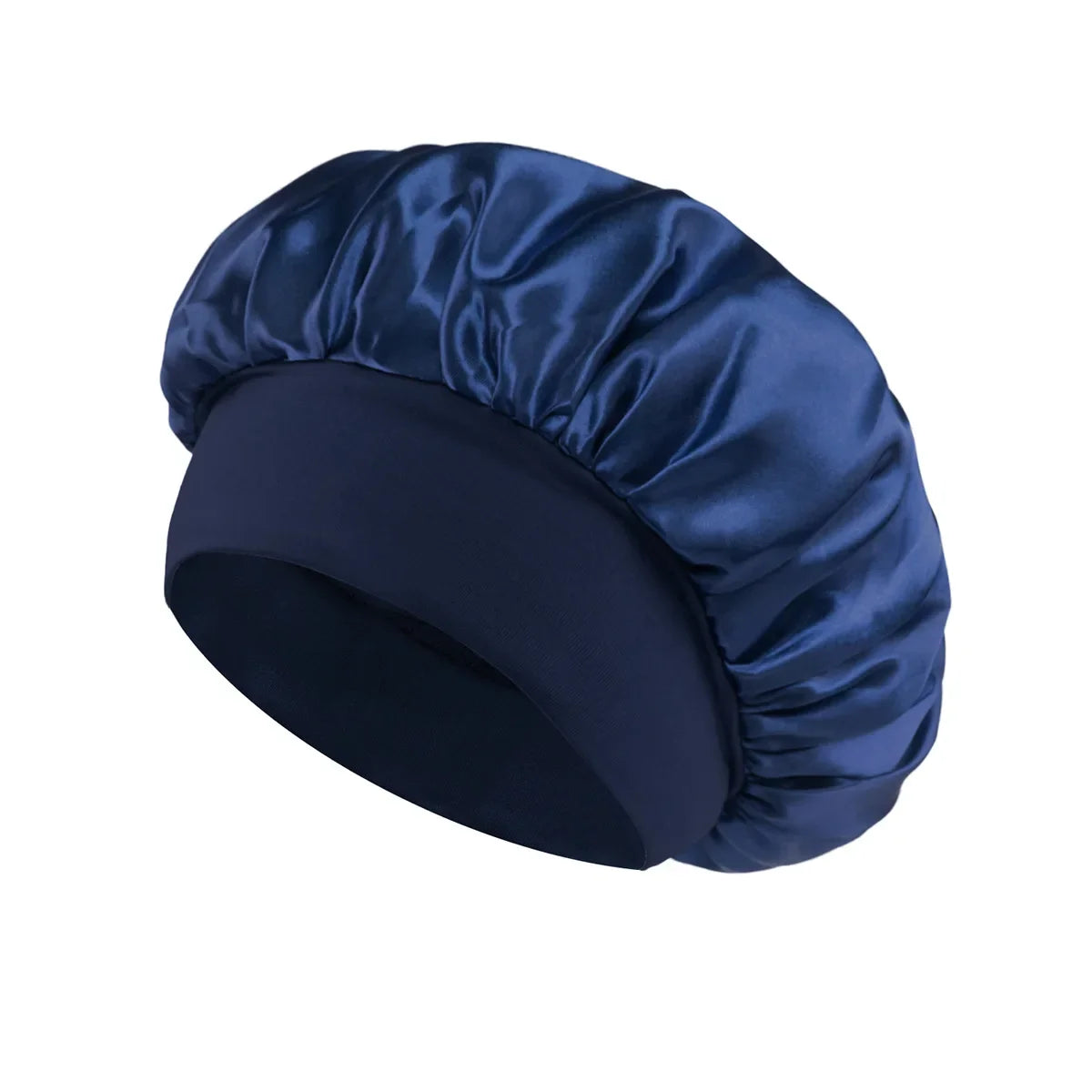 Skin Haven satin sleep bonnet with wide brim and elastic band, ideal for protecting hair during sleep and maintaining styles.