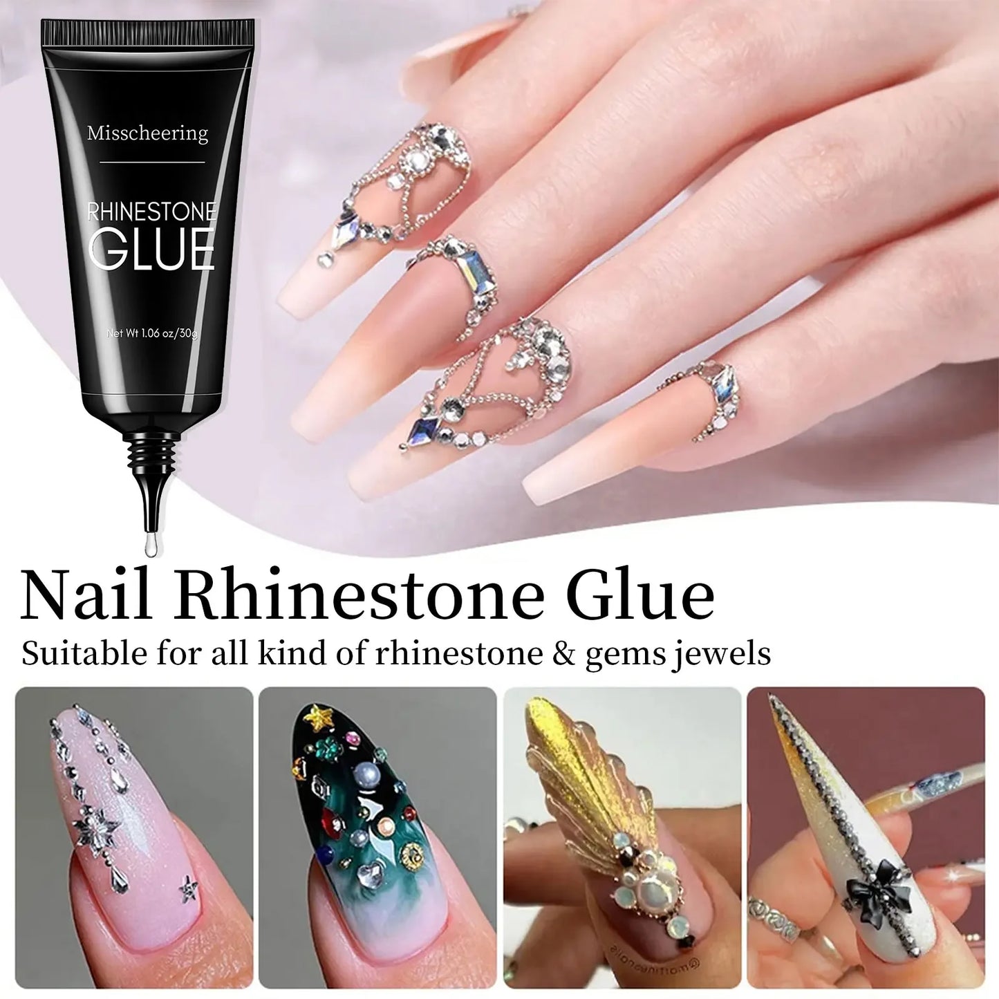 Skin Haven Super Strong Nail Rhinestone Gel Glue 30g for secure nail art and rhinestone adhesion in nail care.