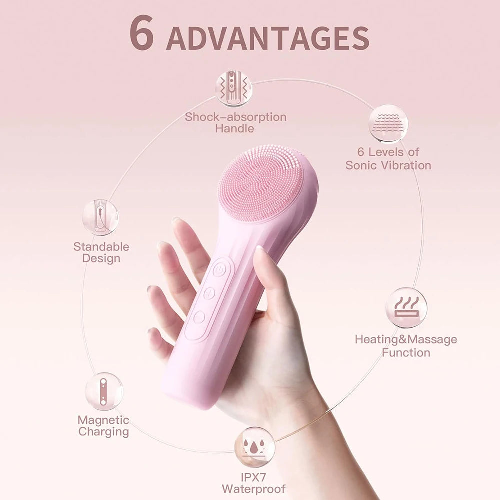 Sonic Silicone Facial Cleansing Brush With Heat Massage