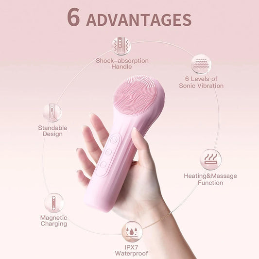 Sonic Silicone Facial Cleansing Brush With Heat Massage
