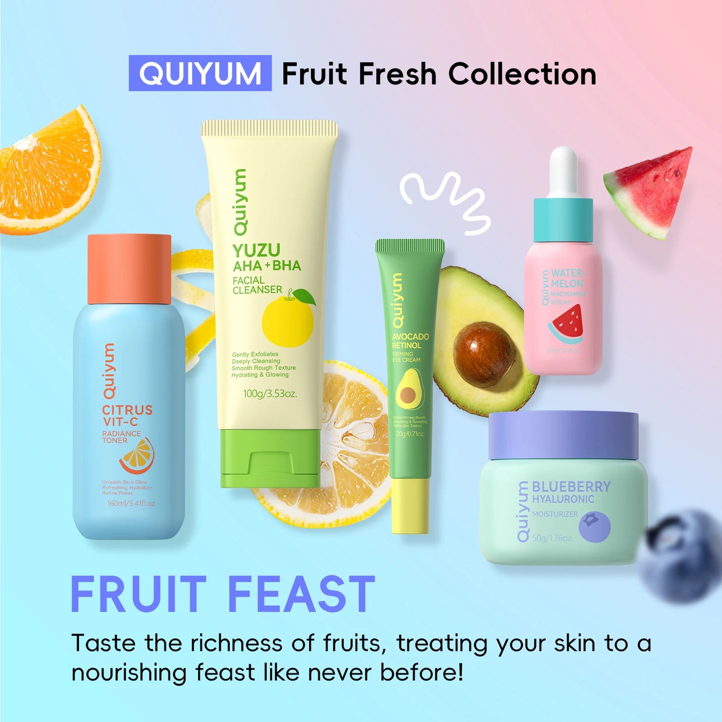 Fruit-Infused 5-Piece Facial Skincare Set for Radiant Skin