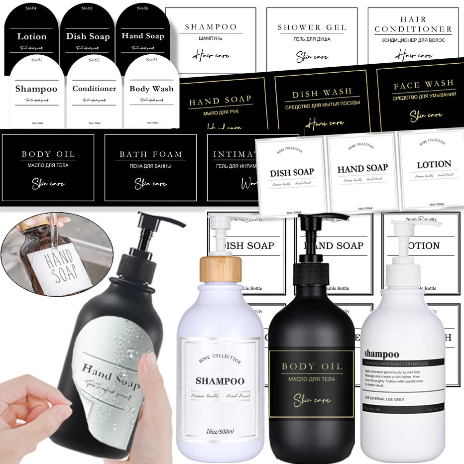Waterproof Bathroom Dispenser Label Stickers Set