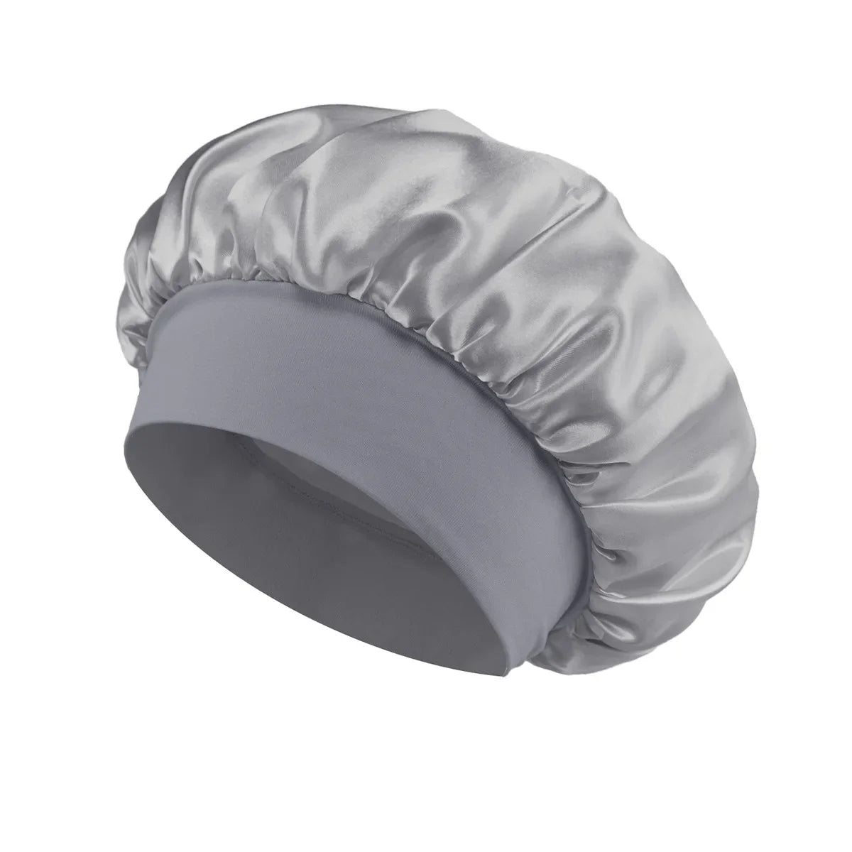 Skin Haven satin sleep bonnet with wide brim and elastic band, designed for gentle hair care and nighttime comfort.