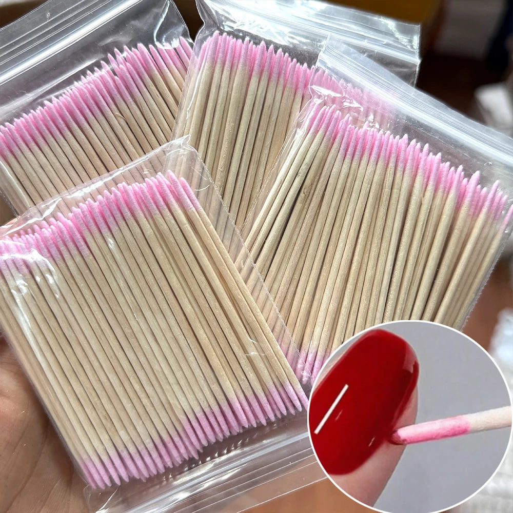 Pink Double-Ended Cuticle Pusher Sticks With Cotton Tips